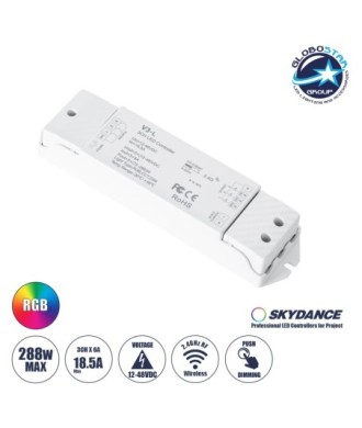 GloboStar® 71547 V3-L SKYDANCE DC RF 2.4Ghz Dimmer High Speed Controller & Push Dimming 3 Κανάλια DC 12-48V 3 x 6A 288W - Max 18.5A 288W - IP20 Μ17.5 x Π4.5 x Υ2.5cm - 5 Years Warranty